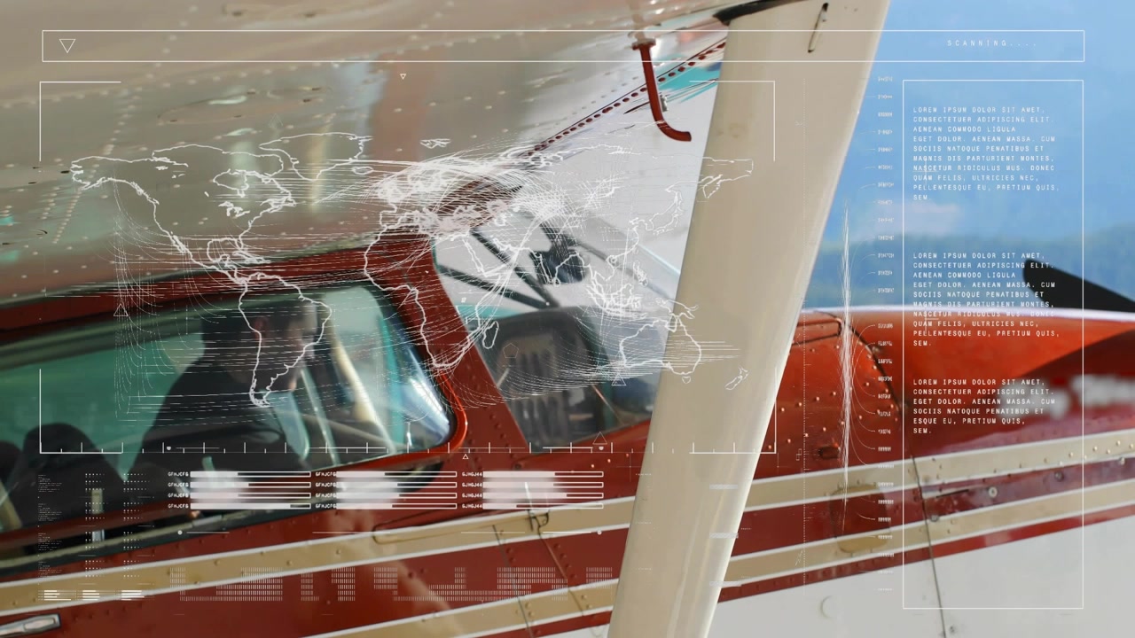 Cockpit-Ansicht mit eingeblendeter Weltkarte, Telemetriebalken verschieben und stapeln Daten für die Flugtelemetrie.