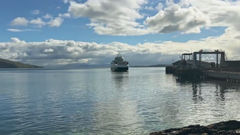 ship docked on the pier, ocean bay in scotland - wide shot