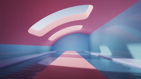 una habitación vacía con agua en el interior, renderización en 3d.