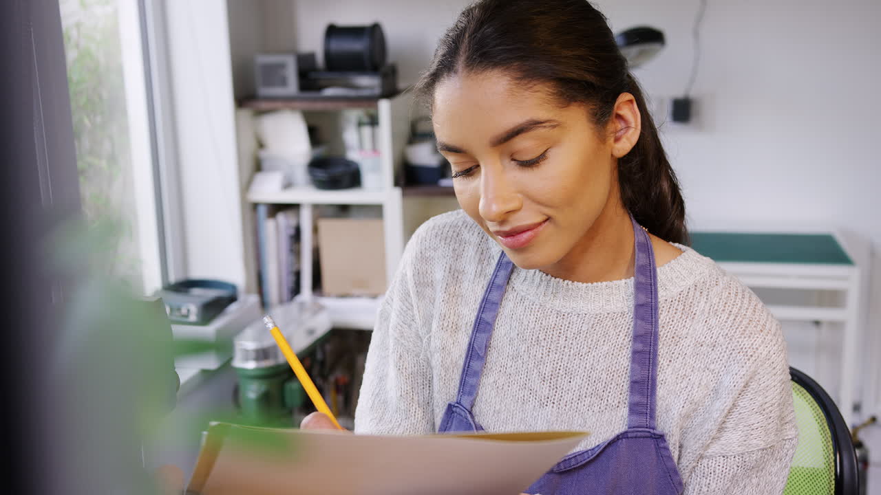 joyería femenina dibujando el diseño de un anillo en el estudio