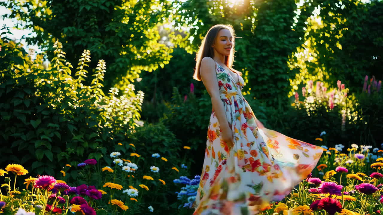 정원에서 춤을 추는 여자