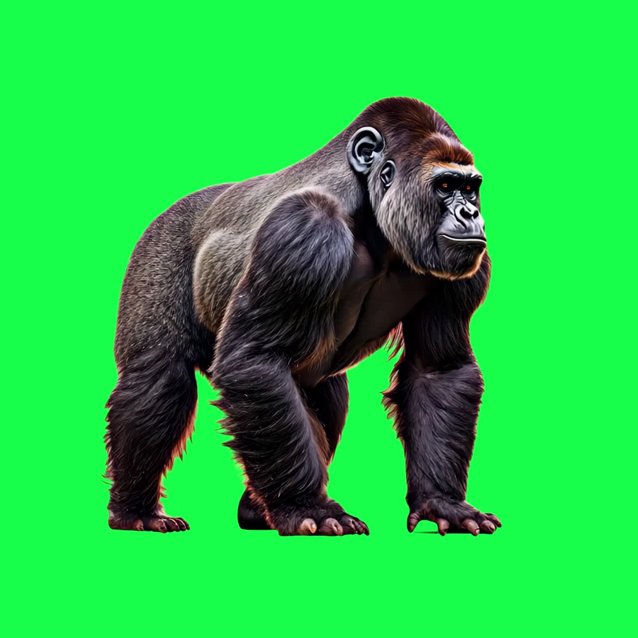 Animazione di gorilla maestosi, video 4K trasparente, green screen