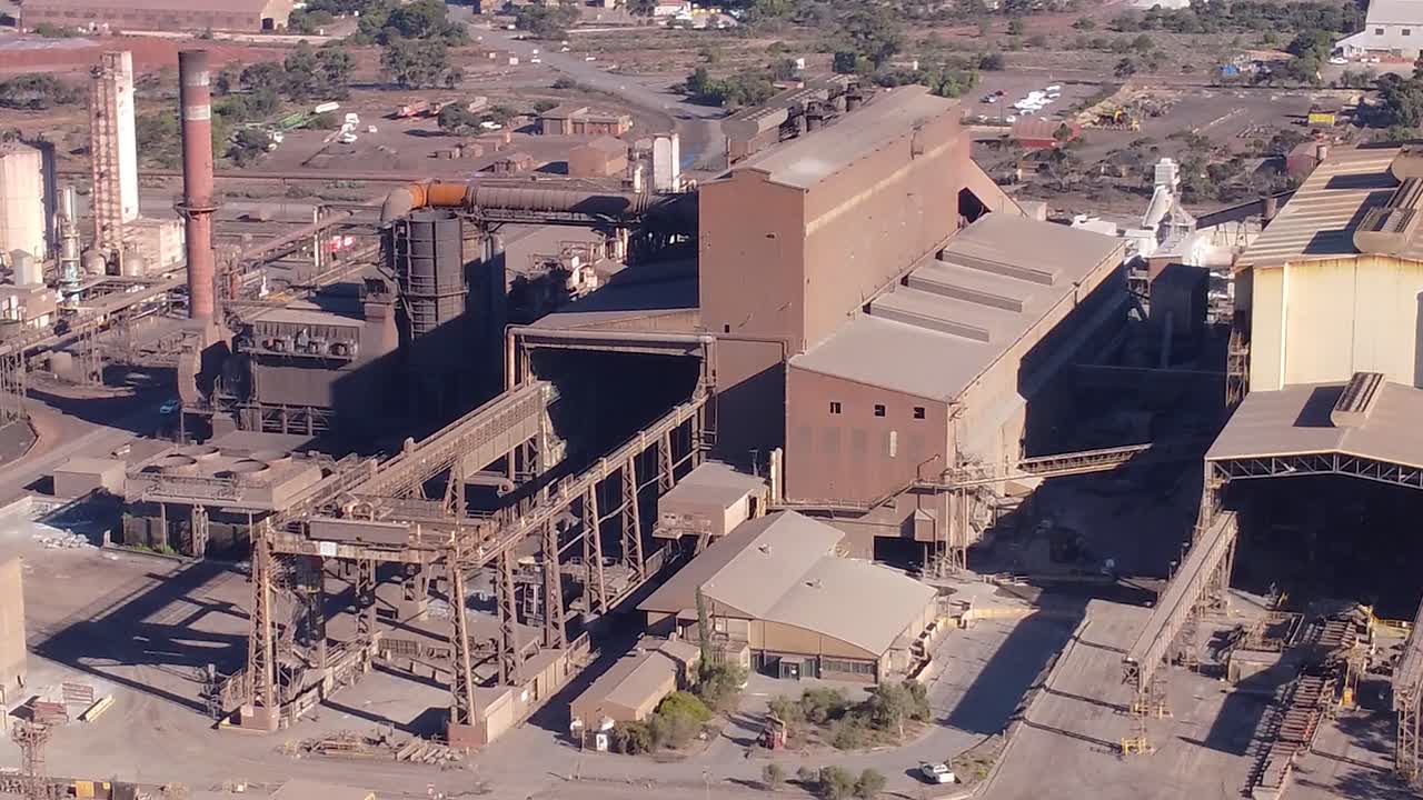 Aerial view of the GFG Alliance Whyalla Steelworks and harbor on the Spencer Gulf, South Australia