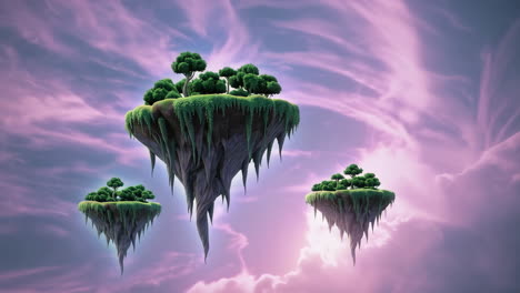 floating islands in a mystical purple sky