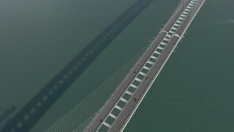 Traffic on Hong Kong Stonecutters bridge, Topd own aerial view.