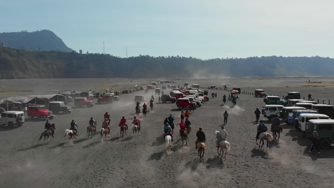 Horses near Bromo eruption, East Java, Indonesia