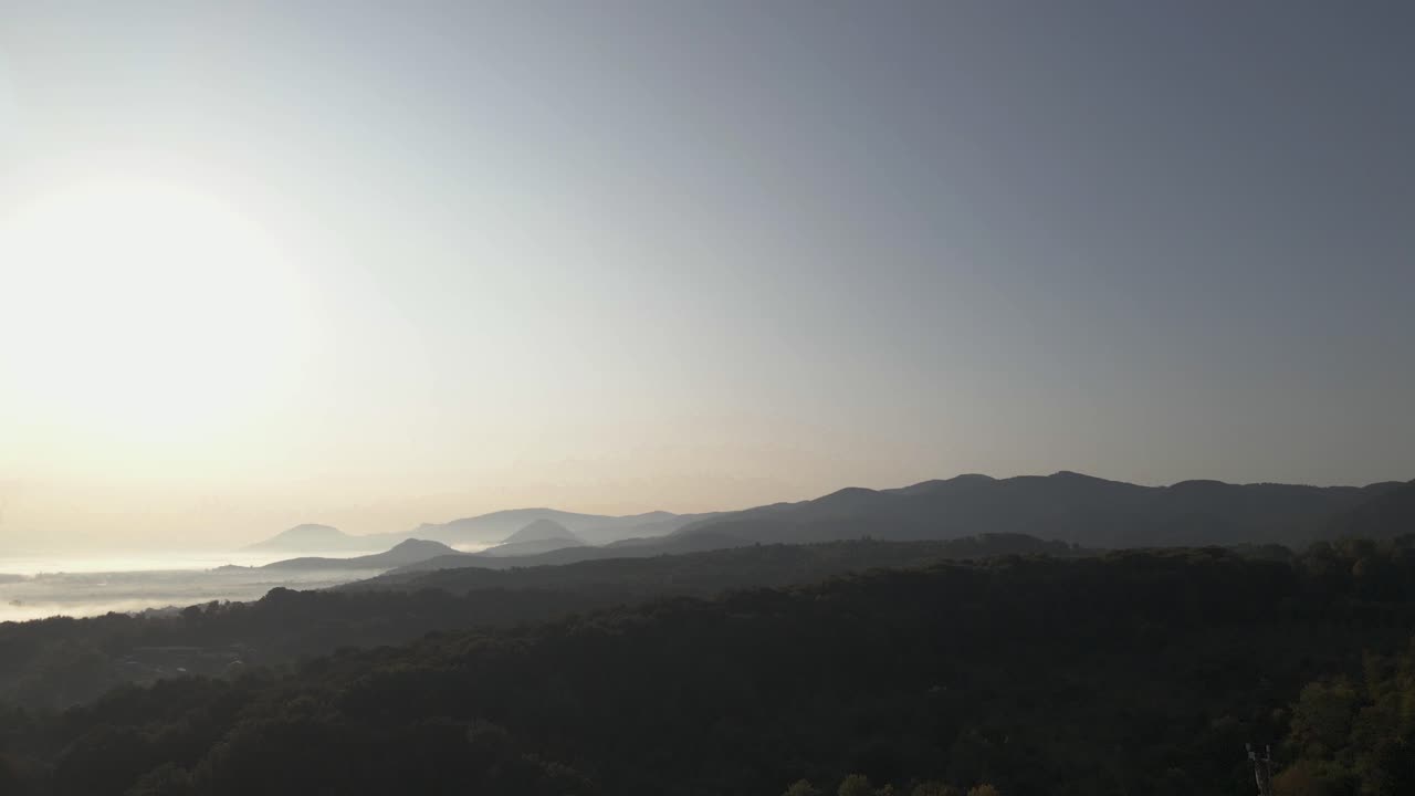 우크라이나의 지평선을 향해 뻗어 있는 숲으로 덮인 언덕