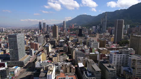 Downtown-Bogota,-Colombia,-Drone-Shot-of-Modern-Central-Towers,-Skyscrapers-and-Buildings