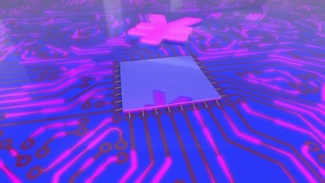 blue and pink rotating computer circuit board concept yen loop 4k