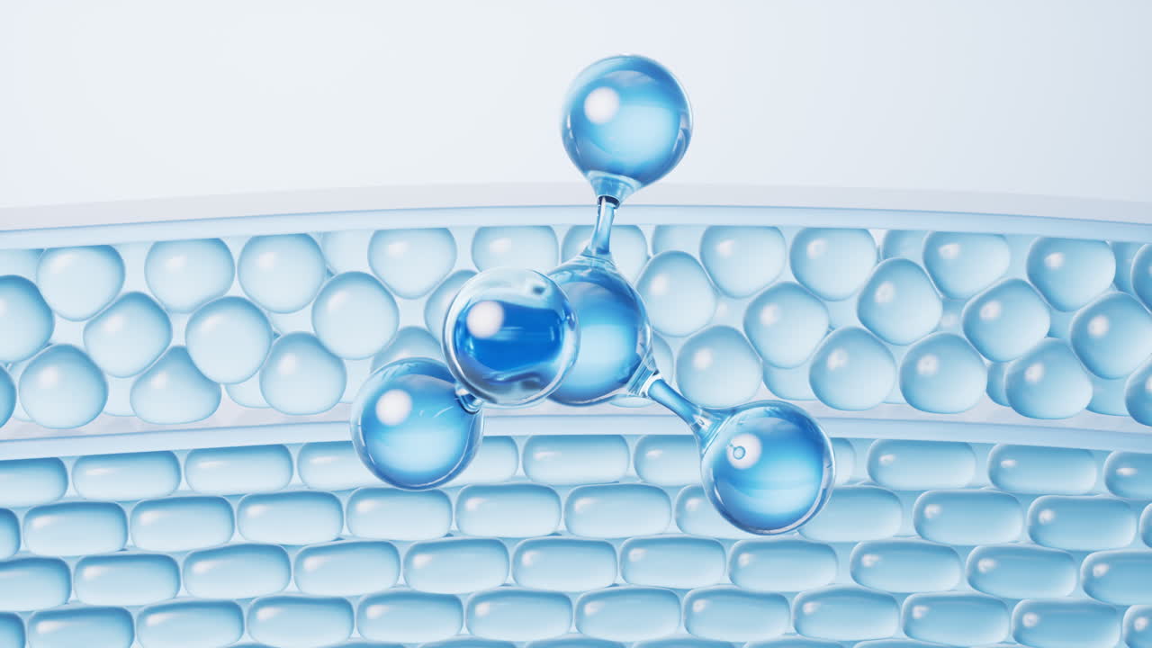 피부 세포 배경과 화장품 분자, 3d 렌더링