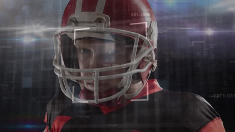 animation of focus and numbers over caucasian american football player