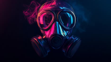 colorful neon gas mask in smoke