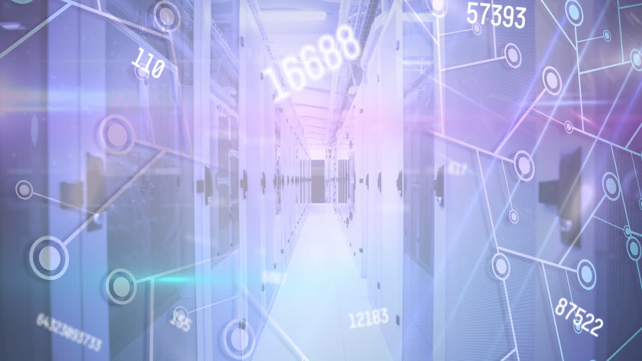 서버  ⁇ 에서 떠다니는 숫자를 가진 연결 웹의 애니메이션