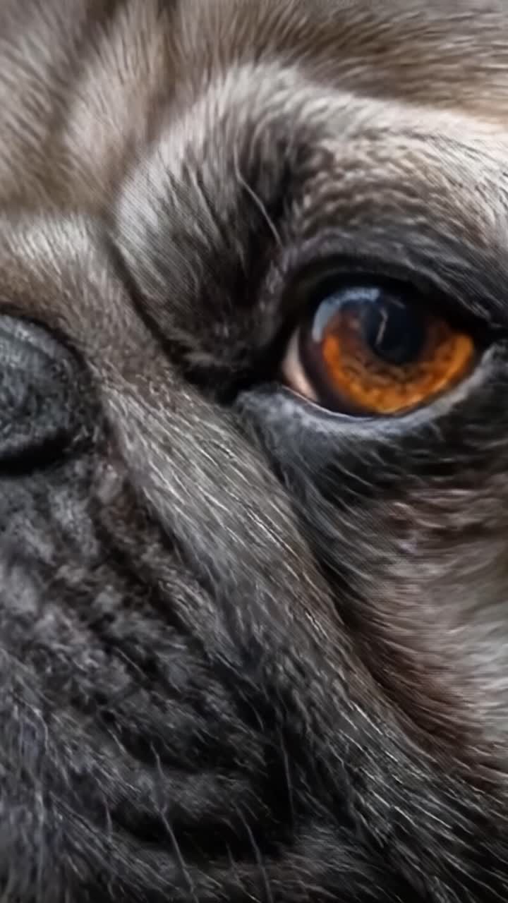 Ritratto ravvicinato dell'occhio di un carlino che cattura dettagli intricati e tratti espressivi: Un esempio straordinario di bellezza ed emozione canina