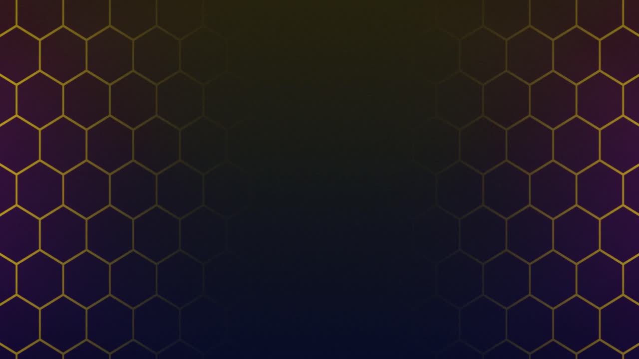 animación de una cuadrícula de hexágonos amarillos con luz blanca parpadeante sobre un fondo oscuro