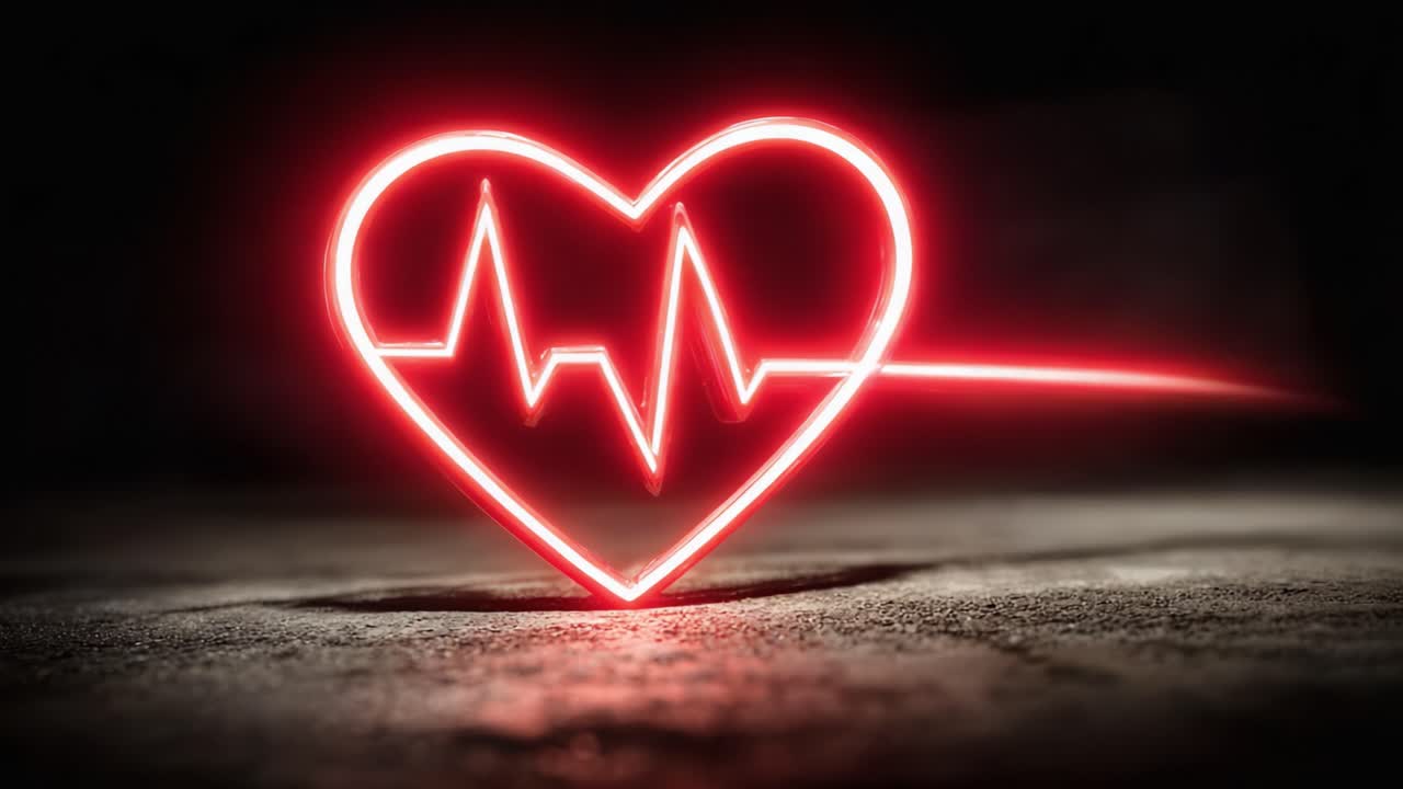 A captivating depiction of a glowing red heart combined with an electrocardiogram line, symbolizing love, life, and the rhythmic pulse of emotions in a dramatic visual format