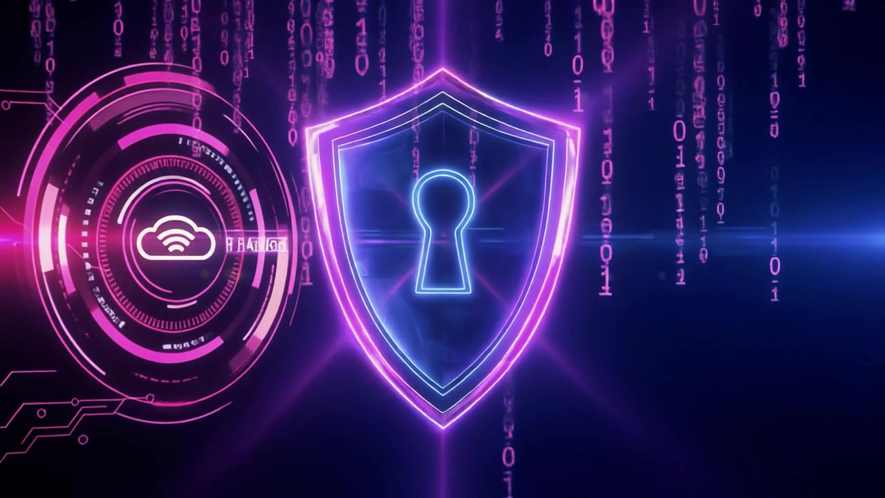 Digital Cybersecurity Shield with Binary Code and Cloud Network Interface