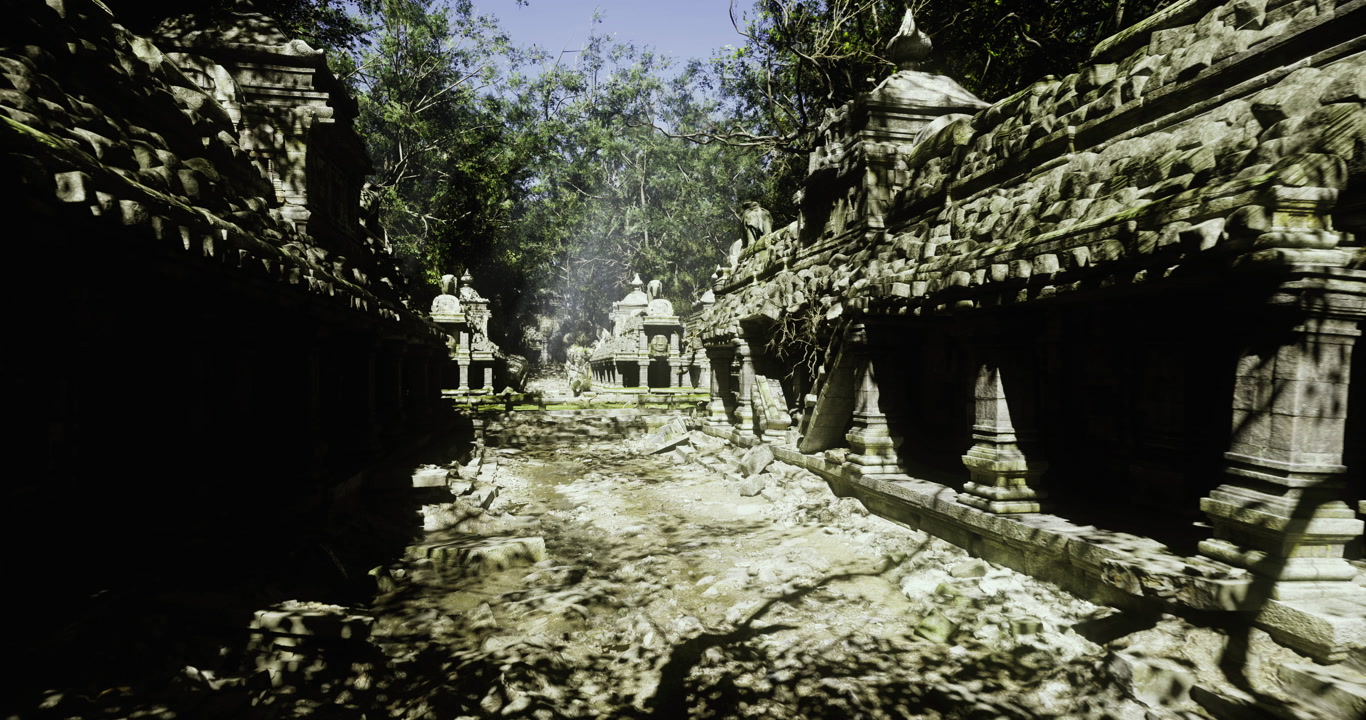 Serene ancient sanctuary sunlit ruins evoke peaceful reflection