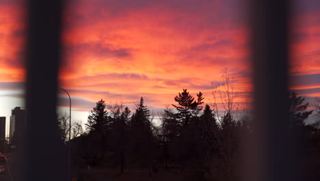 colores vivos de un cálido atardecer o amanecer en calgary, alberta, canadá