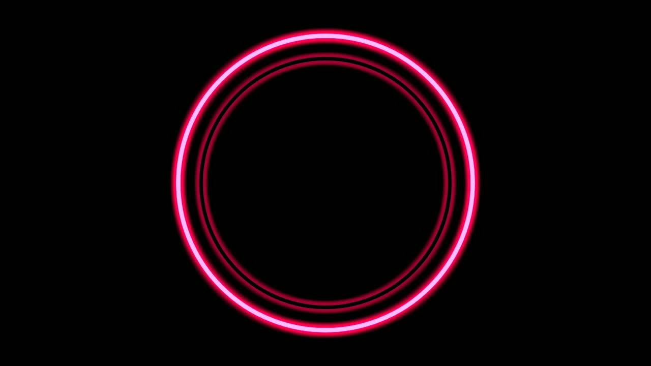círculo de luz de neón de color rosa animación del borde en fondo negro. borde moderno con espacio de copia en blanco