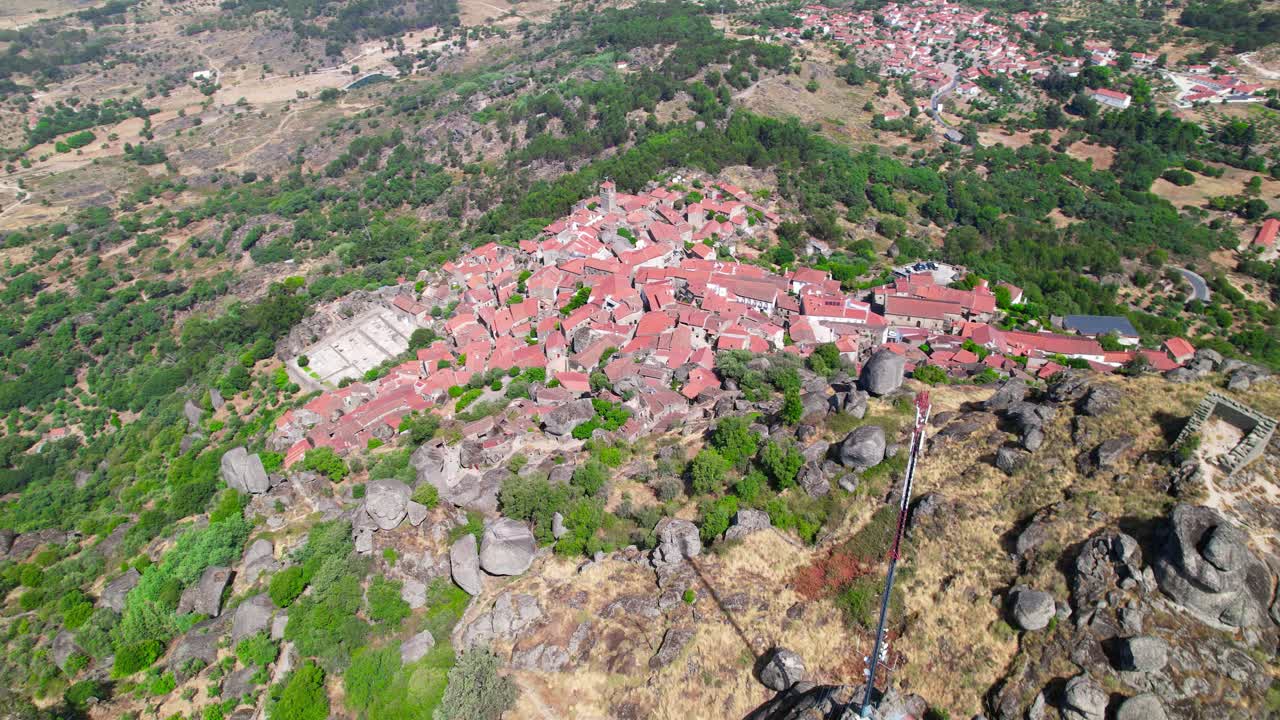 Drone shot vilage of Monsanto in Portugal