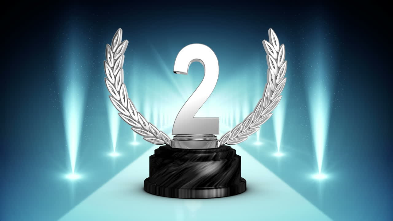 블루 스테이지에서 조명 비디오와 함께 2위 트로피