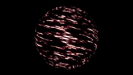 a red magma planet in the solar system rotating isolated on black background, seamless loop. animation. abstract spherical planet with hot gas spinning in space