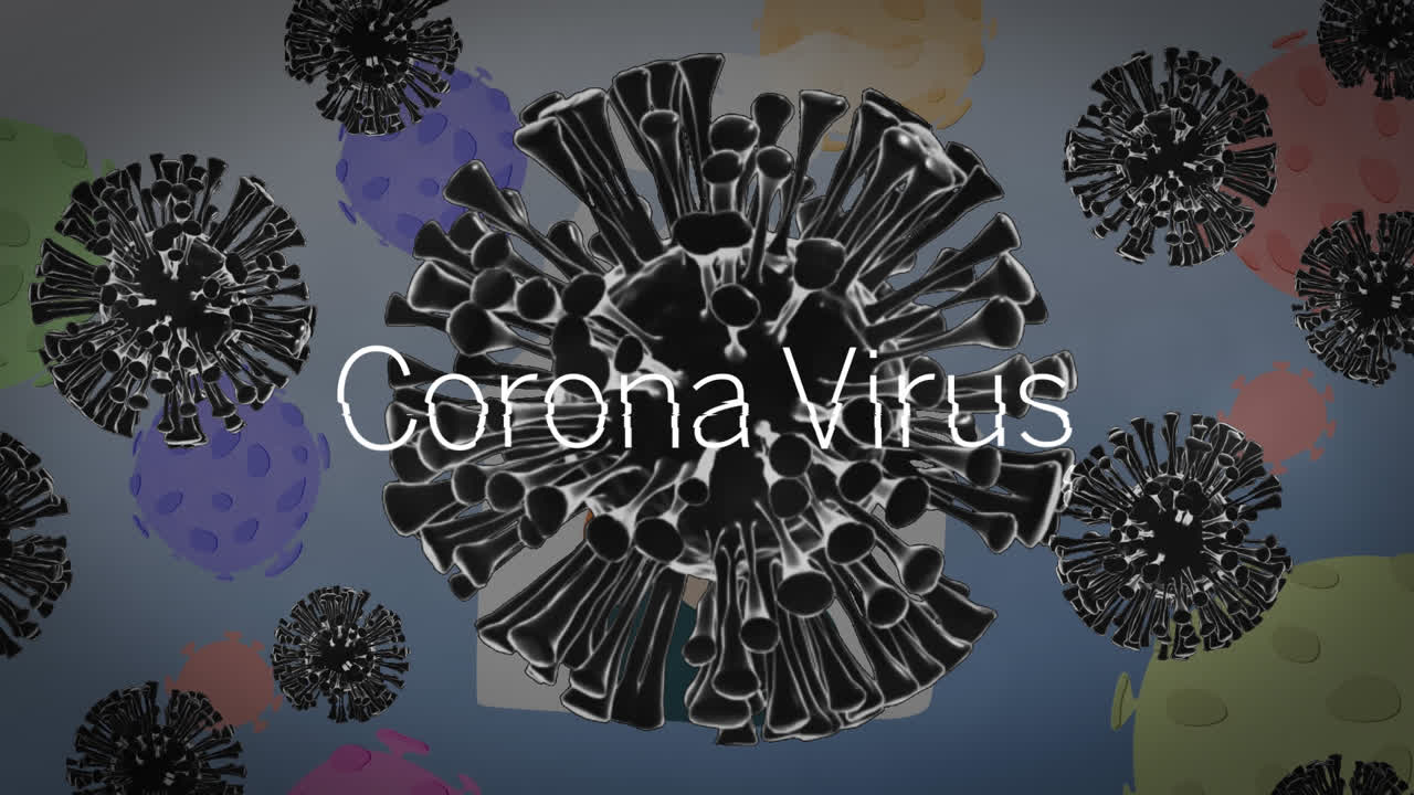 texto de coronavirus sobre múltiples células de covid-19 flotando contra un fondo de gradiente azul