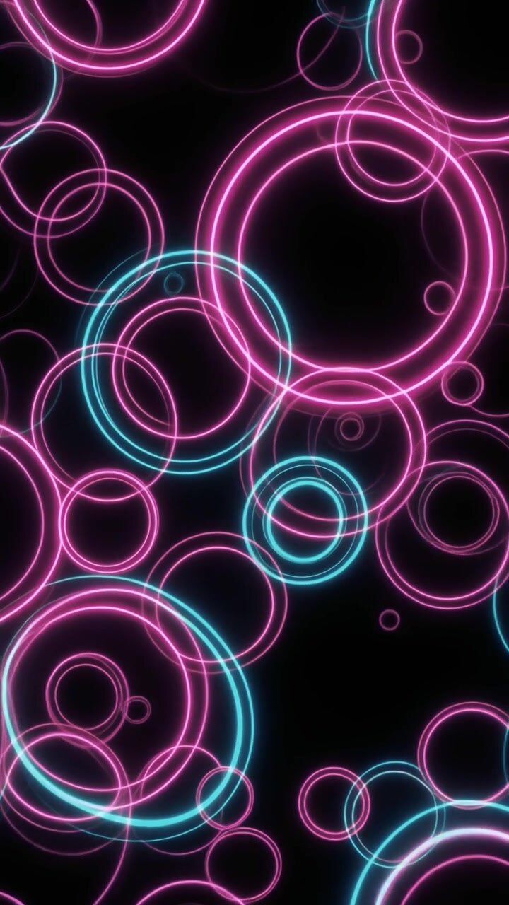Fundo Abstrato com Círculos de Néon Rosas e Azuis Brilhantes