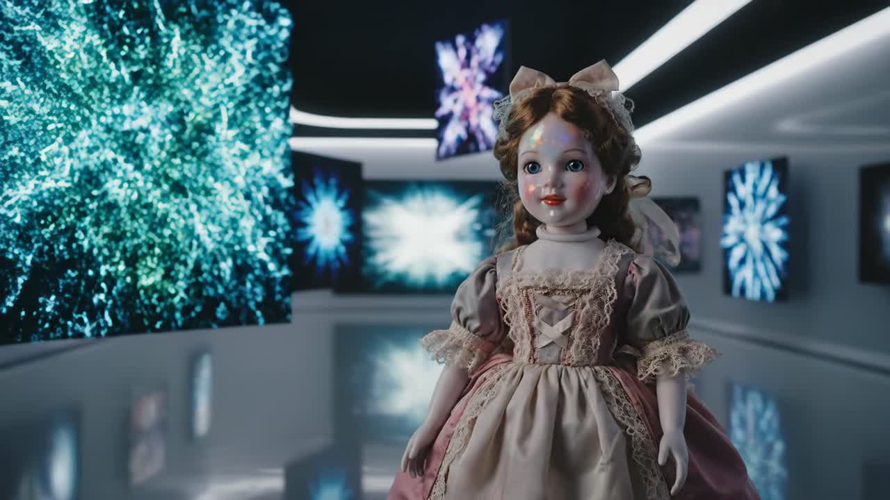 Creepy vintage doll at an art gallery