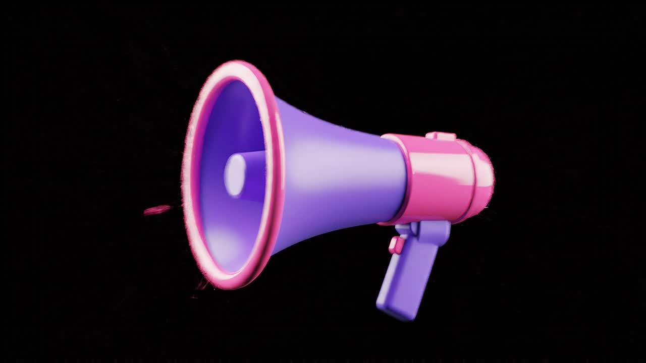 Megafono Animato Viola e Rosa che Trasmette Onde Sonore