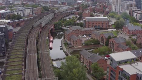 drone shot panning across castlefield canals 01