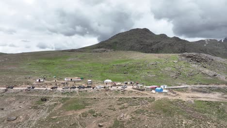 highland campsite in deosai, skardu, pakistan. aerial