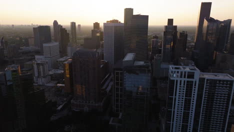 aerial view around luxury residential towers in downtown houston, sunrise in texas, usa