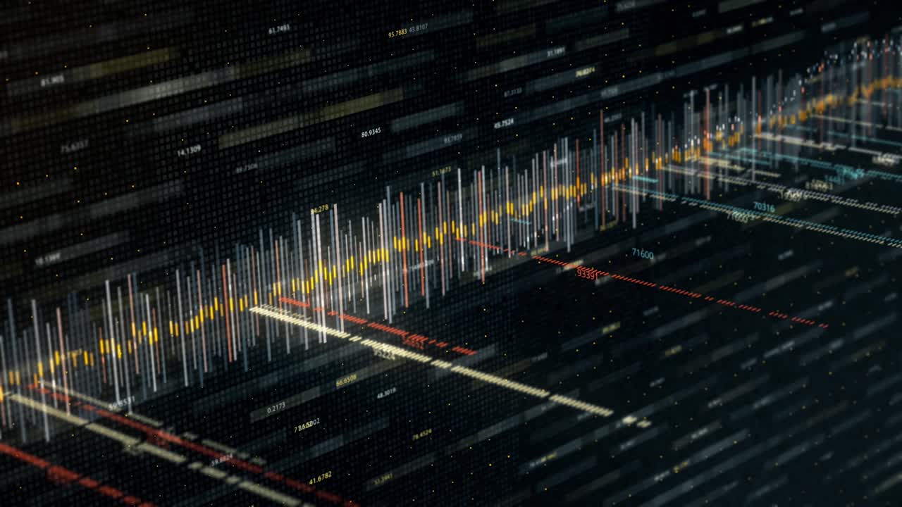 Audio sound waveform moving on black background, seamless loop. Animation. Abstract audio signal, communication or social media background