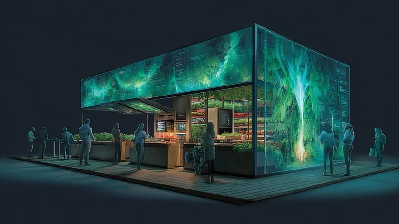 Sustainable market concept showcases innovative urban farming solutions