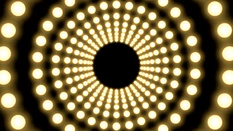 caja de bombilla incandescente de túnel forma de círculo patrón móvil, estilo retro 3d ilustración de estilo virtual brillo en fondo oscuro animación de bucle sin costuras 4k, con espacio de copia