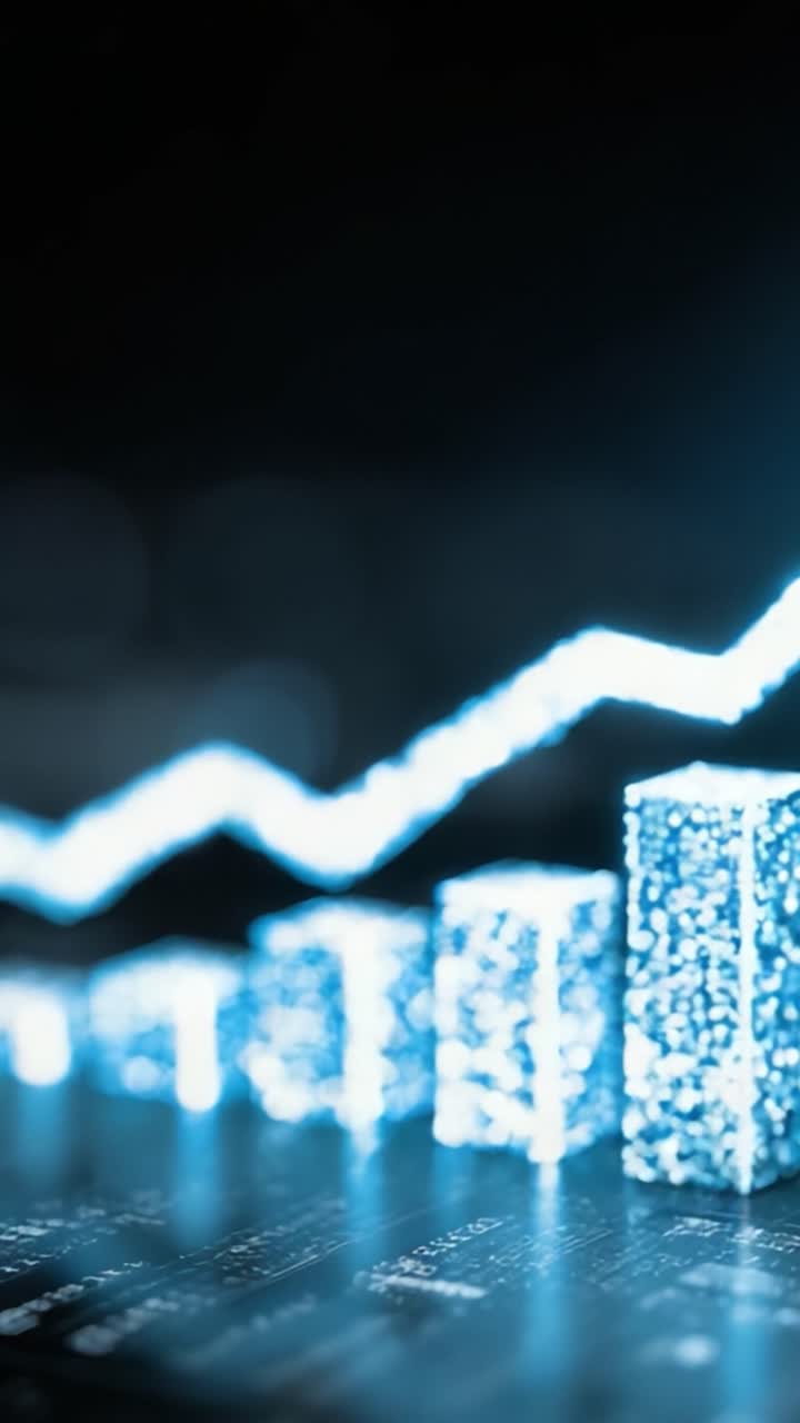 Una Rappresentazione Visiva della Crescita dei Dati: Un Grafico Illuminato che Mostra Barre Ascendenti che Suggeriscono Progresso e Sviluppo Finanziario