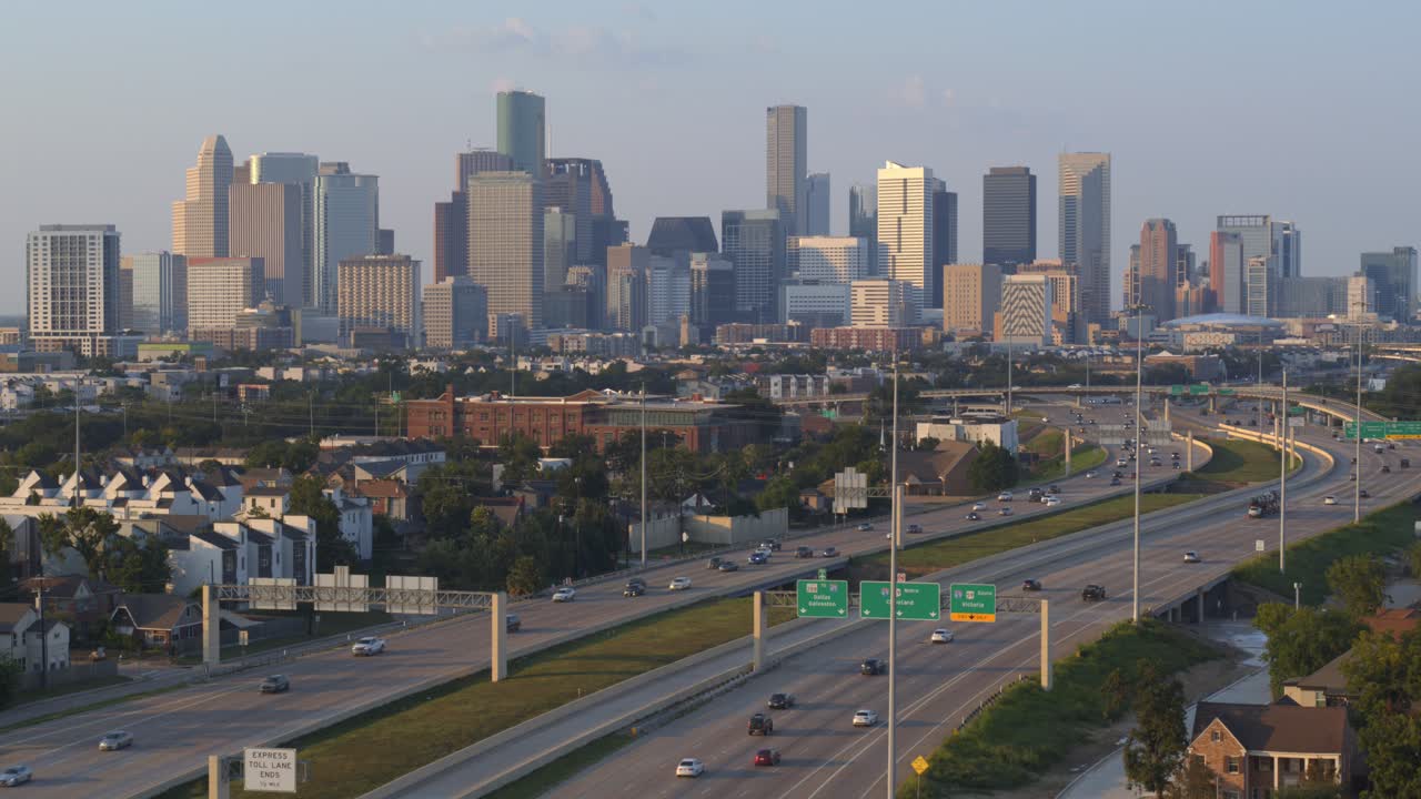 Drone Footage of Houston's 288 Freeway and City Skyline