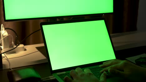 dual screen monitor with green screen template, chroma-key