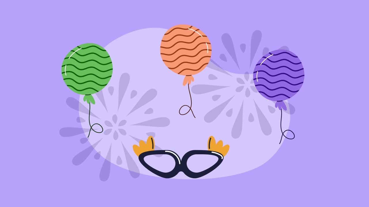 globos coloridos y máscara de fiesta