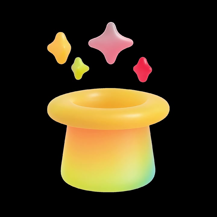 3D Animation of a Colorful Magic Hat with Floating Stars