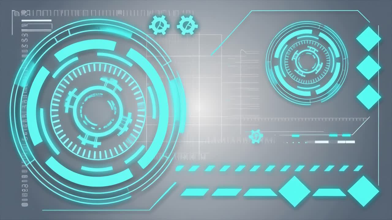 Futuristic Digital HUD Interface with Rotating Elements Animation