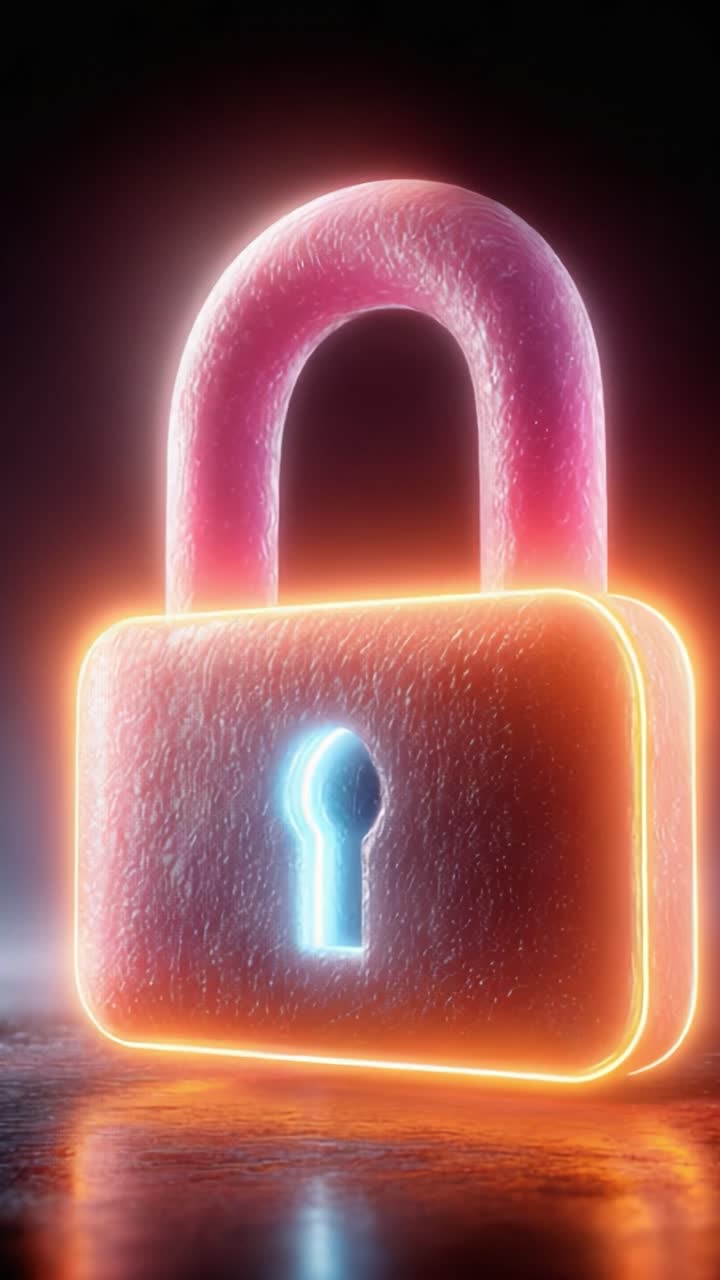 A vibrant 3D rendering of a glowing padlock, showcasing a striking mix of colors and texture, representing security and encryption in a modern digital world