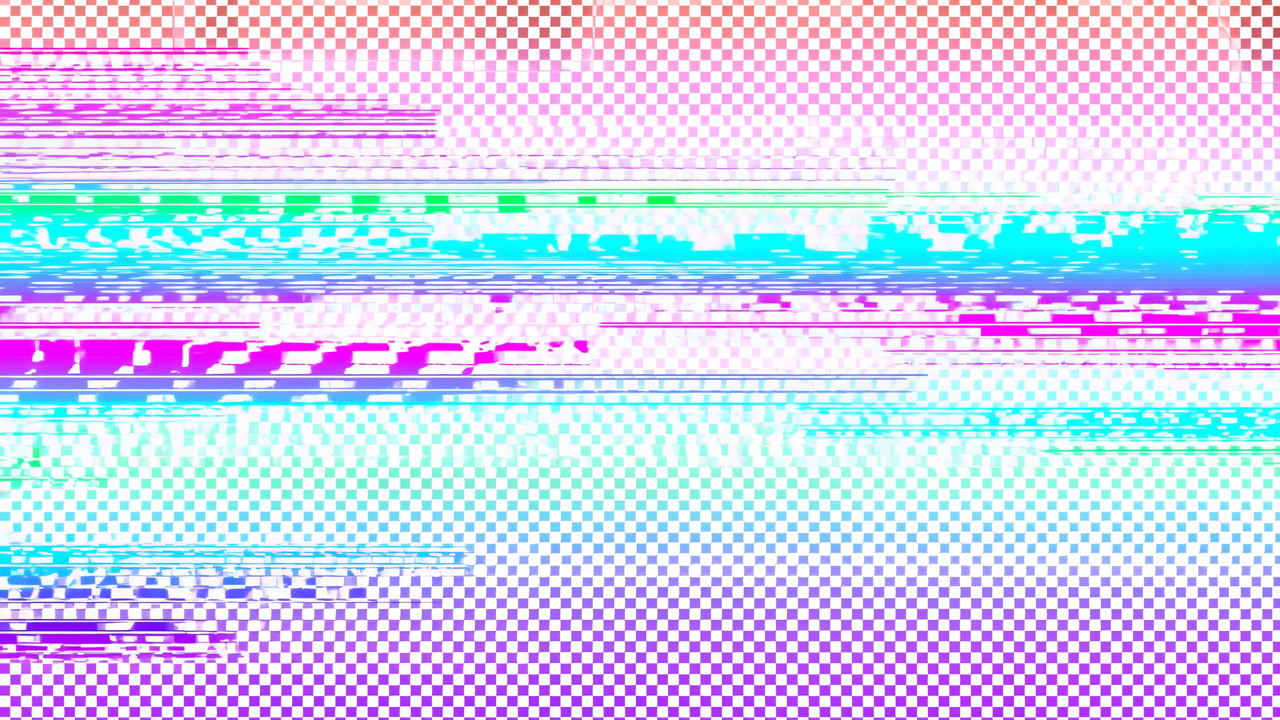 Neon Pastel Glitch With Horizontal Scanlines, Pixelated Checker Pattern And Chroma Streaks Surreal Dreamy