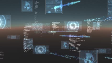 animation of scopes scanning, statistics recording and data processing on screens