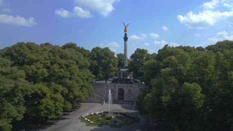 breathtaking aerial top view flight gold angel of peace column city town munich germany bavarian, summer sunny cloudy sky day 23