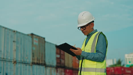 worker inspecting containers