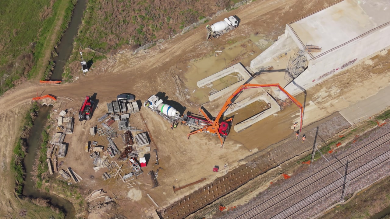 Railway Tunnel Construction Site Aerial Heavy Machinery Work