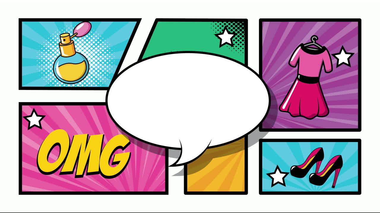 burbuja de expresión con un paquete de elementos estilo pop art